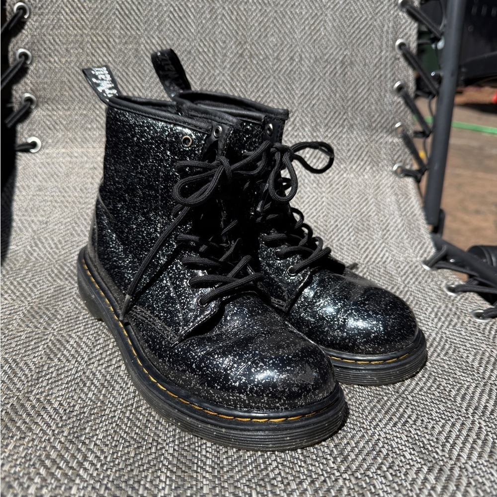 Dr. Martens girls 3 Black Glitter Combat Boots